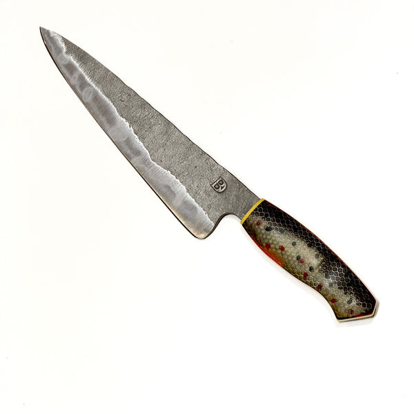 Handmade Knife- Colorado Made  B&D Knives Brut de Forge Carbon Steel 8-1/4 Inch Chef's Knife- The Brown Trout Chef