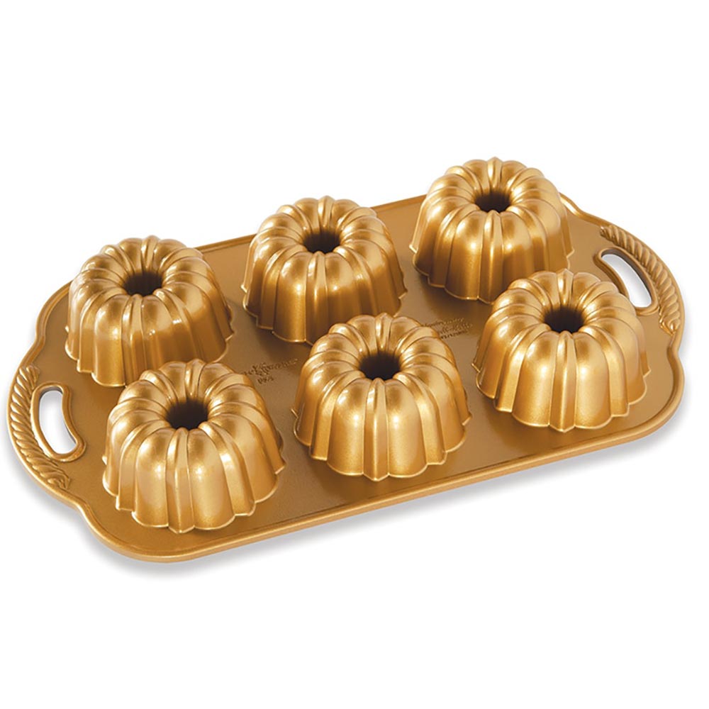American Made Nordicware Cast Anniversary Bundtlette Pan- Gold Non Stick