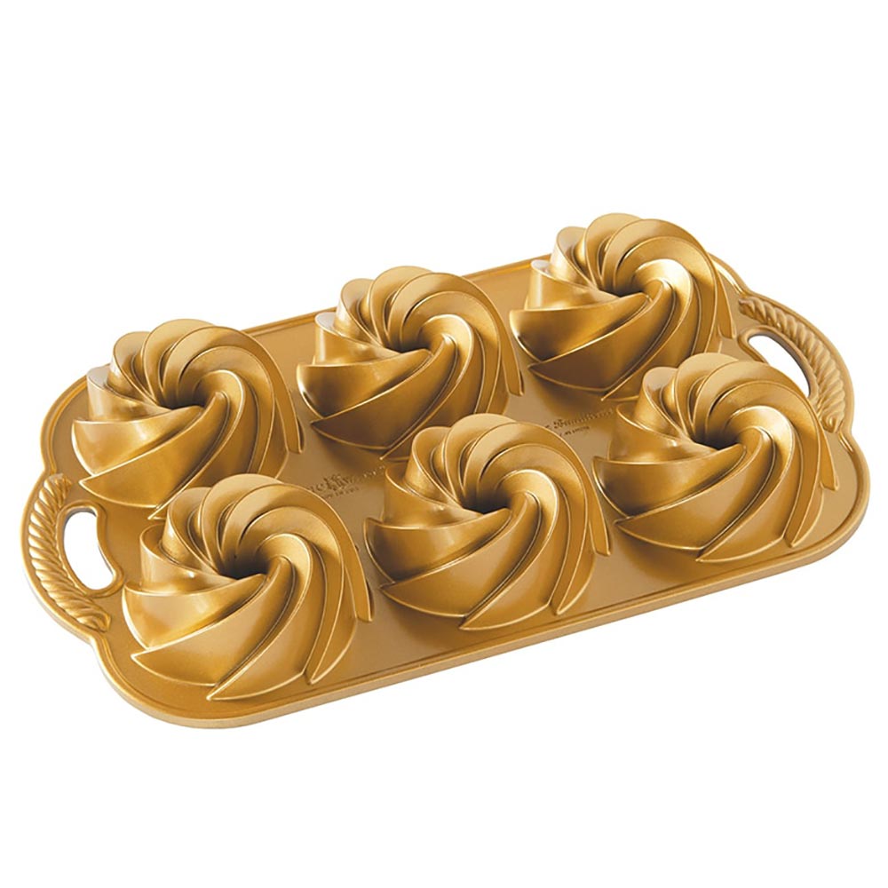 American Made Nordicware Cast Heritage Bundtlette Pan- Gold Non Stick