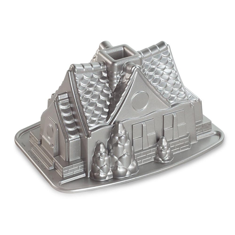 American Made Nordicware Cast Gingerbread House Bundt Pan- Platinum Non Stick