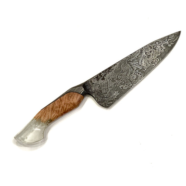 Handmade Knife- Outstanding  Matt Waters Carbon Steel Damascus 7inch Sea foam Burl Chef's Knife