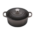 An oyster / grey colored 3-1/2 Quart Le Creuset Signature Enameled Cast Iron Round French/Dutch Oven