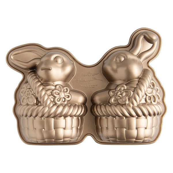 American Made Nordicware Cast Bunny in Basket 3D Cake Pan- Toffee Non Stick