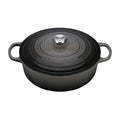 A oyster/ grey 6-3/4 Quart Le Creuset Signature Enameled Cast Iron Low Round French/Dutch Oven