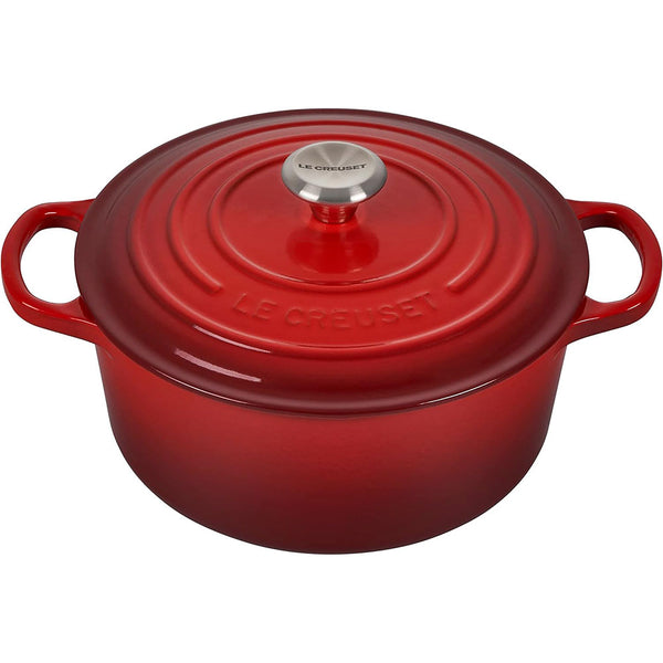 A cerise / red colored 3-1/2 Quart Le Creuset Signature Enameled Cast Iron Round French/Dutch Oven