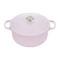 A shallot/ pink colored 7 - 1/4 Quart Le Creuset Signature Enameled Cast Iron Round French/Dutch Oven