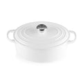 A white colored 8 Quart Le Creuset Signature Enameled Cast Iron Oval French/Dutch Oven