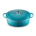 A Caribbean / teal blue colored 8 Quart Le Creuset Signature Enameled Cast Iron Oval French/Dutch Oven