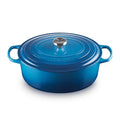 A Marseille/ Blue colored 8 Quart Le Creuset Signature Enameled Cast Iron Oval French/Dutch Oven