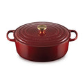 A Rhone/ burgundy colored 8 Quart Le Creuset Signature Enameled Cast Iron Oval French/Dutch Oven