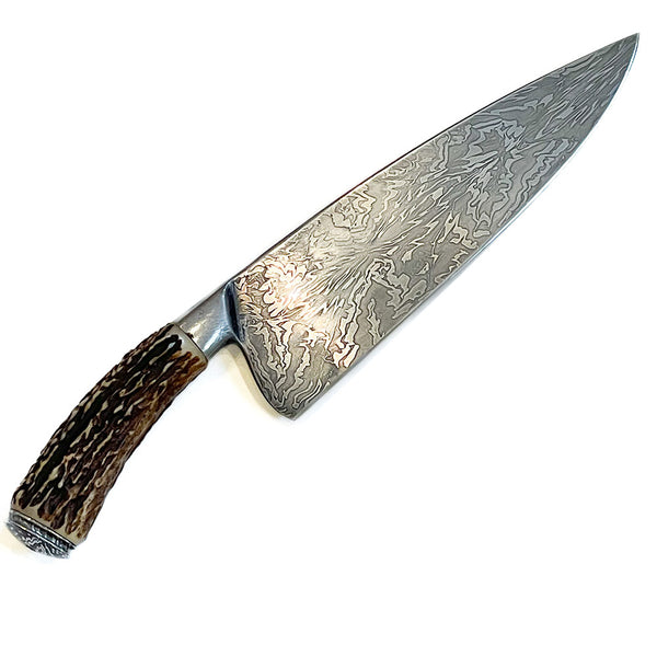 Handmade Knife- Outstanding Beefy Matt Waters Carbon Steel Damascus 9-5/8inch Chef's Knife -The Beastmaster