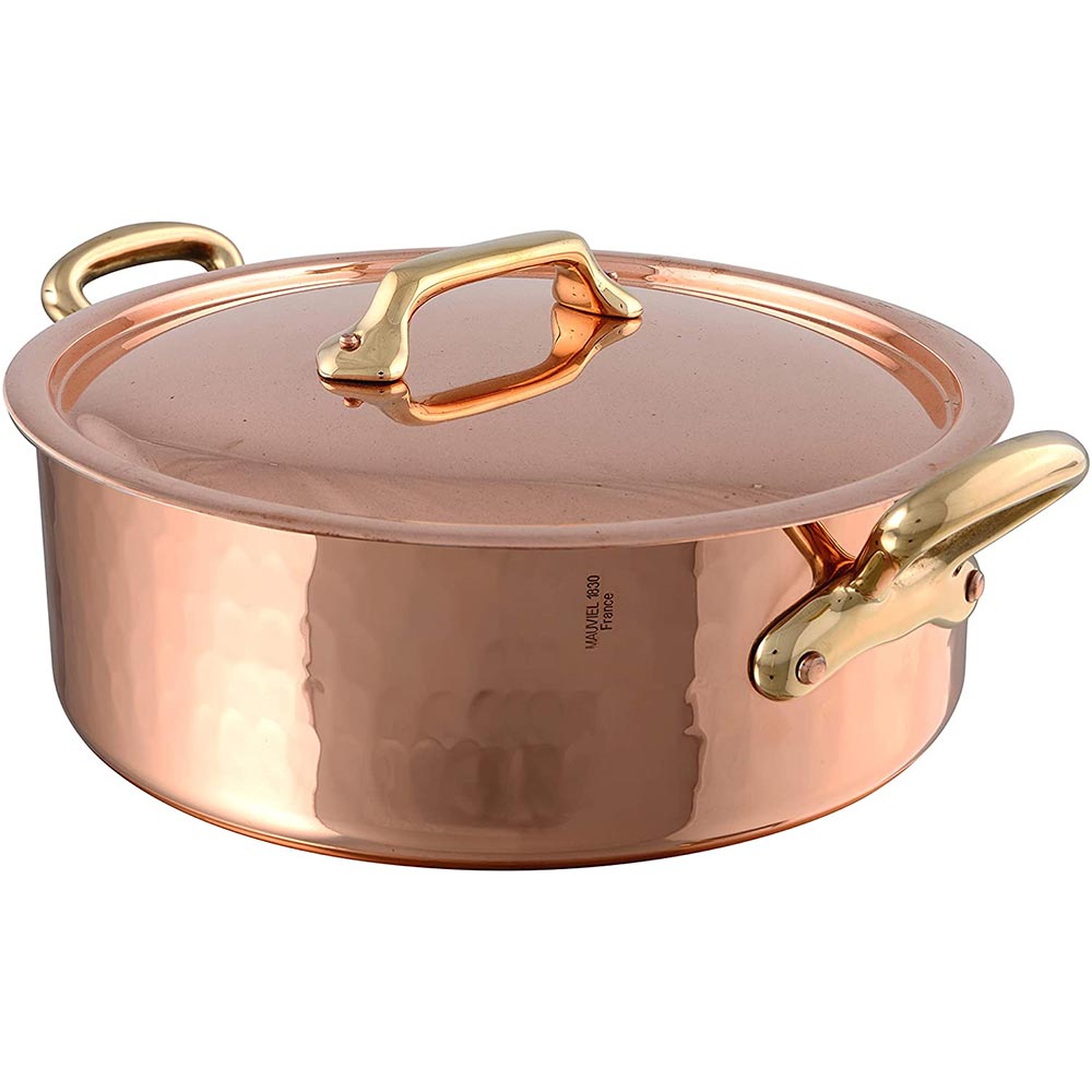 Mauviel M'Tradition 2152.36 13.75 Quart Hammered Copper Rondeau with Lid (Bronze Handles) - IN STOCK IN USA!!!!!