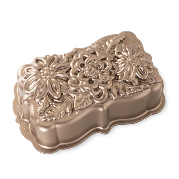 American Made Nordicware Cast Spring Wildflower Loaf Pan-Toffee Non Stick