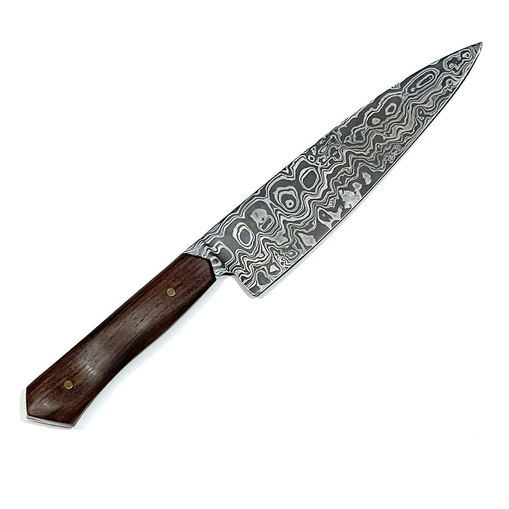 Handmade Knife- Colorado Made  B&D Knives Carbon Steel Damascus 8 Inch Chef's Knife- Ebony Handle