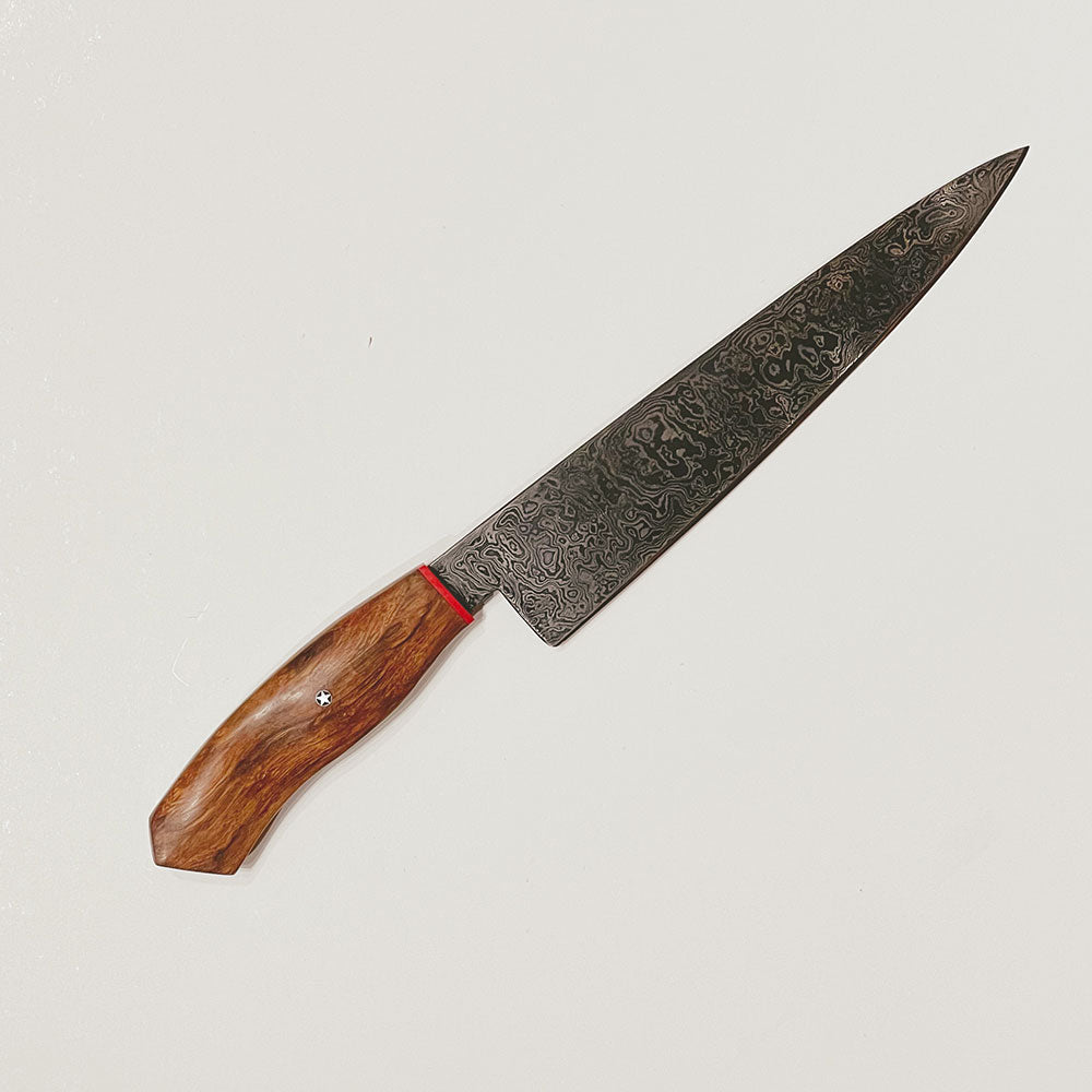 Handmade Knife- Colorado Made  B&D Knives Carbon Steel Damascus 8 Inch Chef's Knife-Ironwood Handle