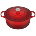 A cerise/ red colored 7 - 1/4 Quart Le Creuset Signature Enameled Cast Iron Round French/Dutch Oven
