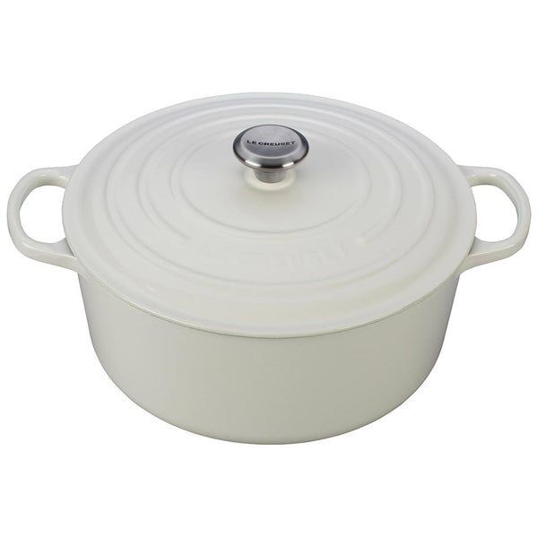 A white colored 9 Quart Le Creuset Signature Enameled Cast Iron Round French/Dutch Oven