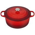 A cerise/ red colored 9 Quart Le Creuset Signature Enameled Cast Iron Round French/Dutch Oven