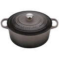 An oyster/ grey colored 9 Quart Le Creuset Signature Enameled Cast Iron Round French/Dutch Oven