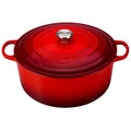 A cerise/ red colored13-1/4 Quart Le Creuset Signature Enameled Cast Iron Round French/Dutch Oven 