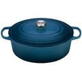 A deep teal colored 8 Quart Le Creuset Signature Enameled Cast Iron Oval French/Dutch Oven