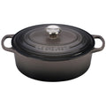 An oyster/ grey colored 5 Quart Le Creuset Signature Enameled Cast Iron Oval French/Dutch Oven