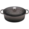 An oyster/ grey colored 6-3/4 Quart Le Creuset Signature Enameled Cast Iron Oval French/Dutch Oven