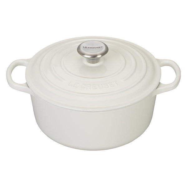 A white colored 5 - 1/2 Quart Le Creuset Signature Enameled Cast Iron Round French/Dutch Oven