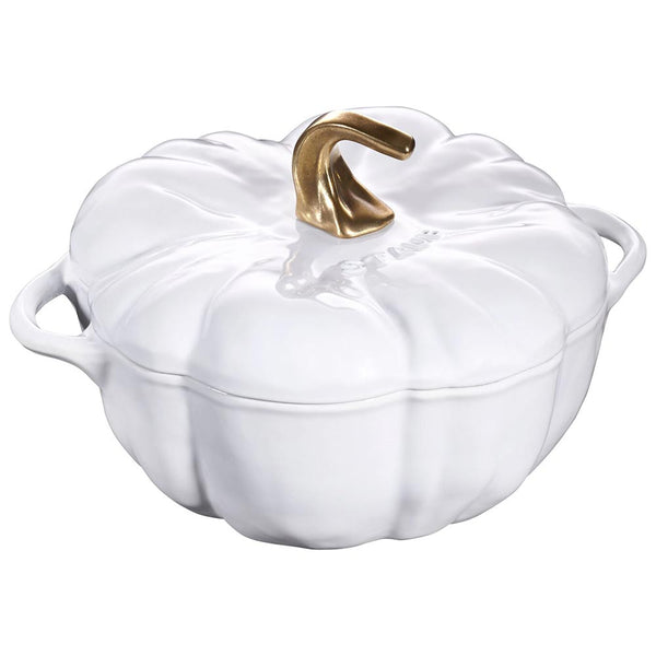Staub French Made LIMITED EDITION PUMPKIN SHAPE Enameled Cast Iron 3.5 Quart Round French/Dutch Oven- White- BLACK FRIDAY SALE!!!