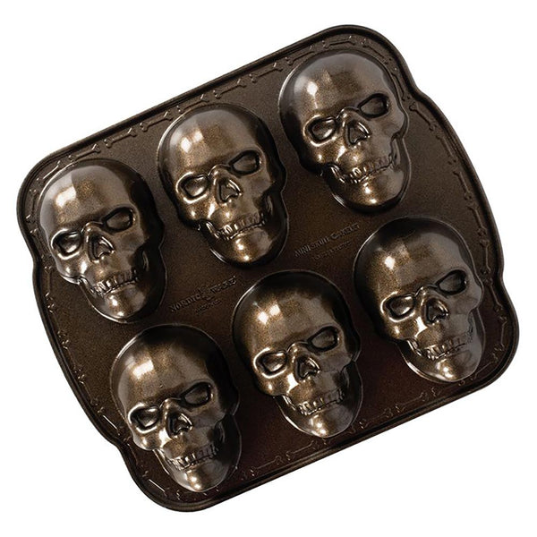 American Made Nordicware Cast Haunted Skull Cakelet Pan- Bronze Non Stick